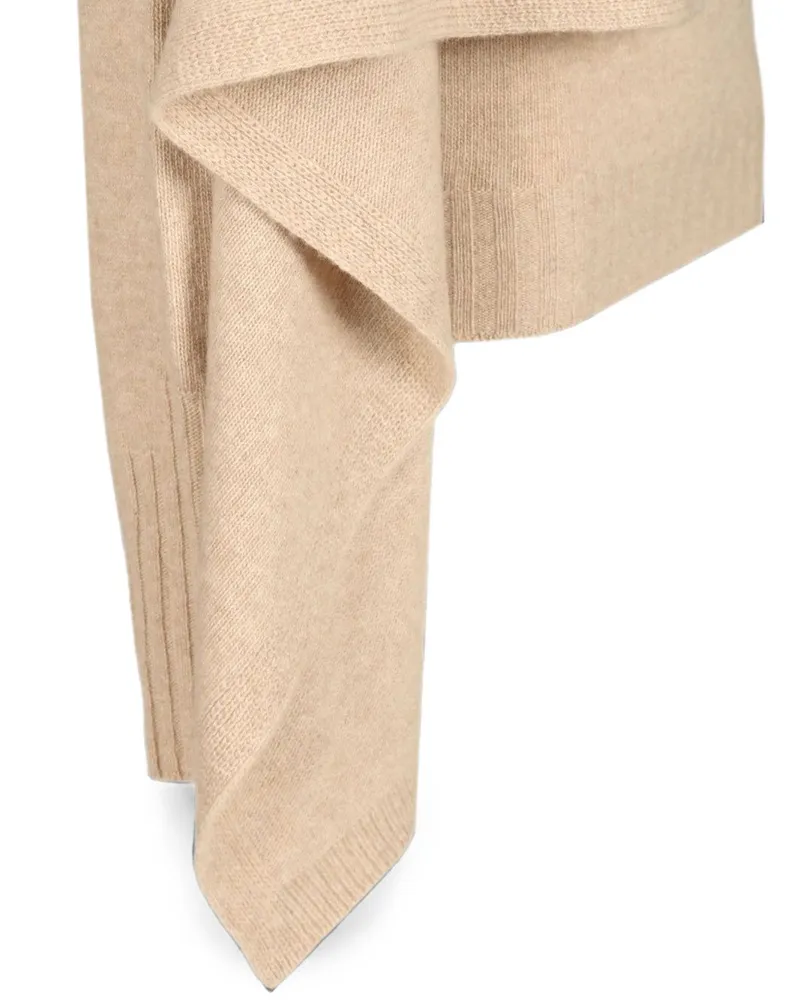 ATTICO Roll Neck with Draped Scarf Detail Sweater — Beige Beige