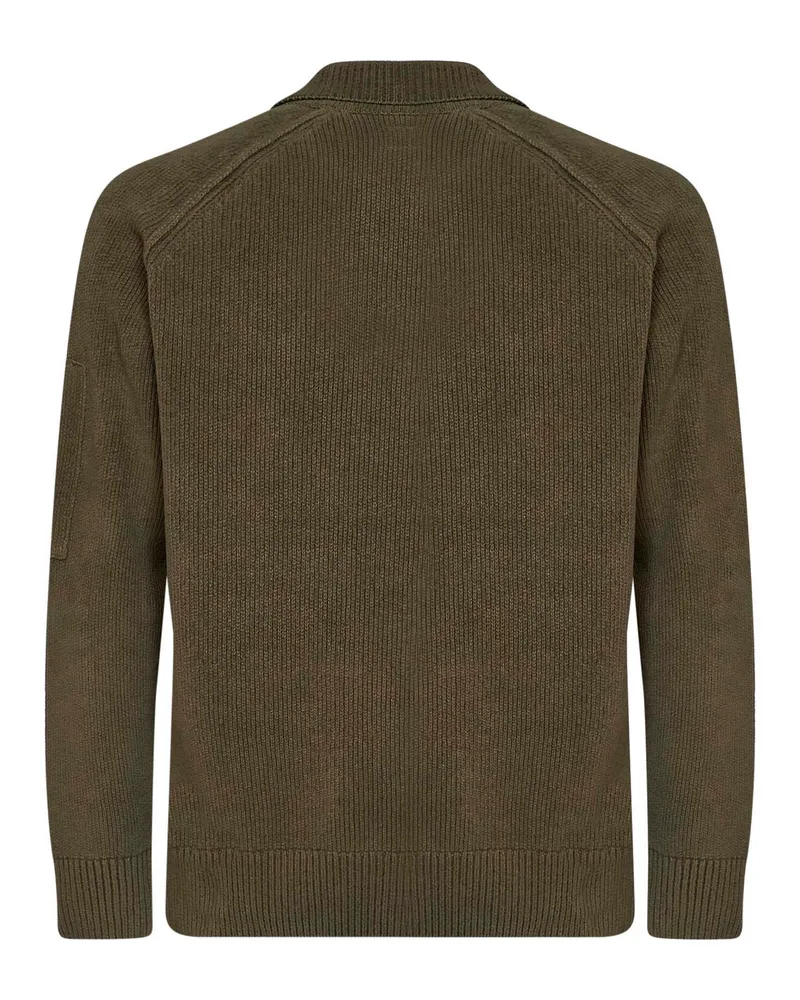 C.P. Company Men's Long-Sleeve Polo Shirt Lens Ivy Green Cotton Knitwear Sweater Green