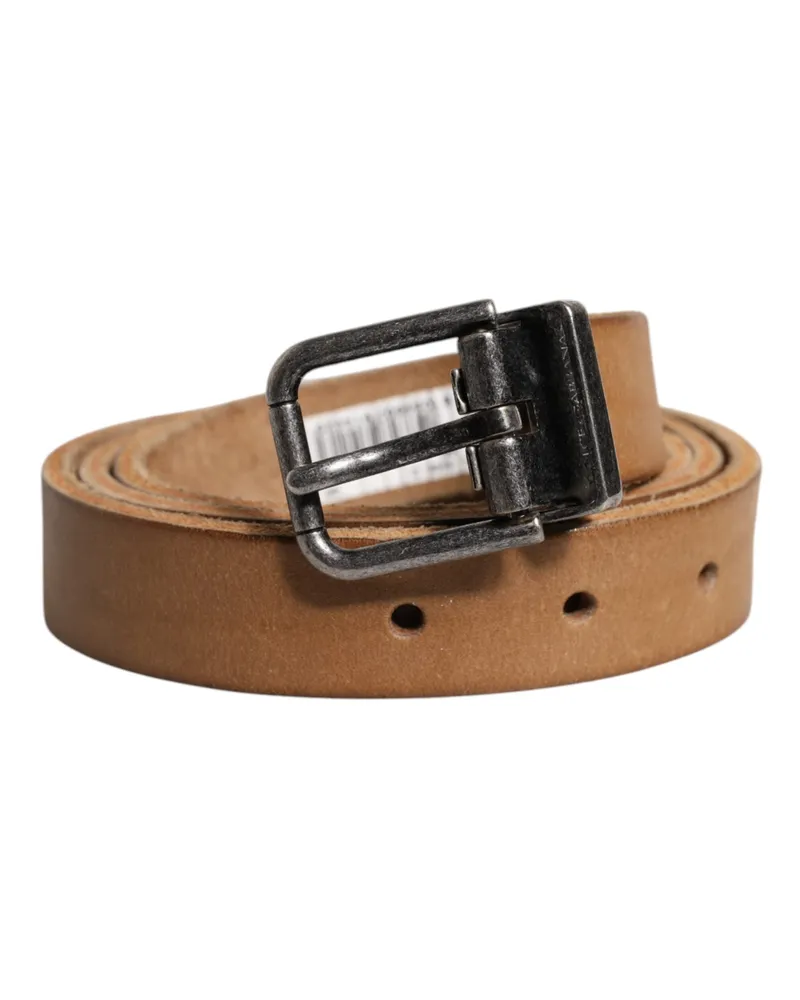 Dolce & Gabbana Men's Brown Leather Silver Tone Metal Buckle Belt Brown