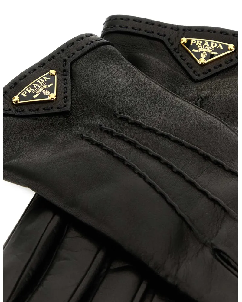 Prada Women's Black Nappa Leather Gloves Nero Agnello Guanti Black