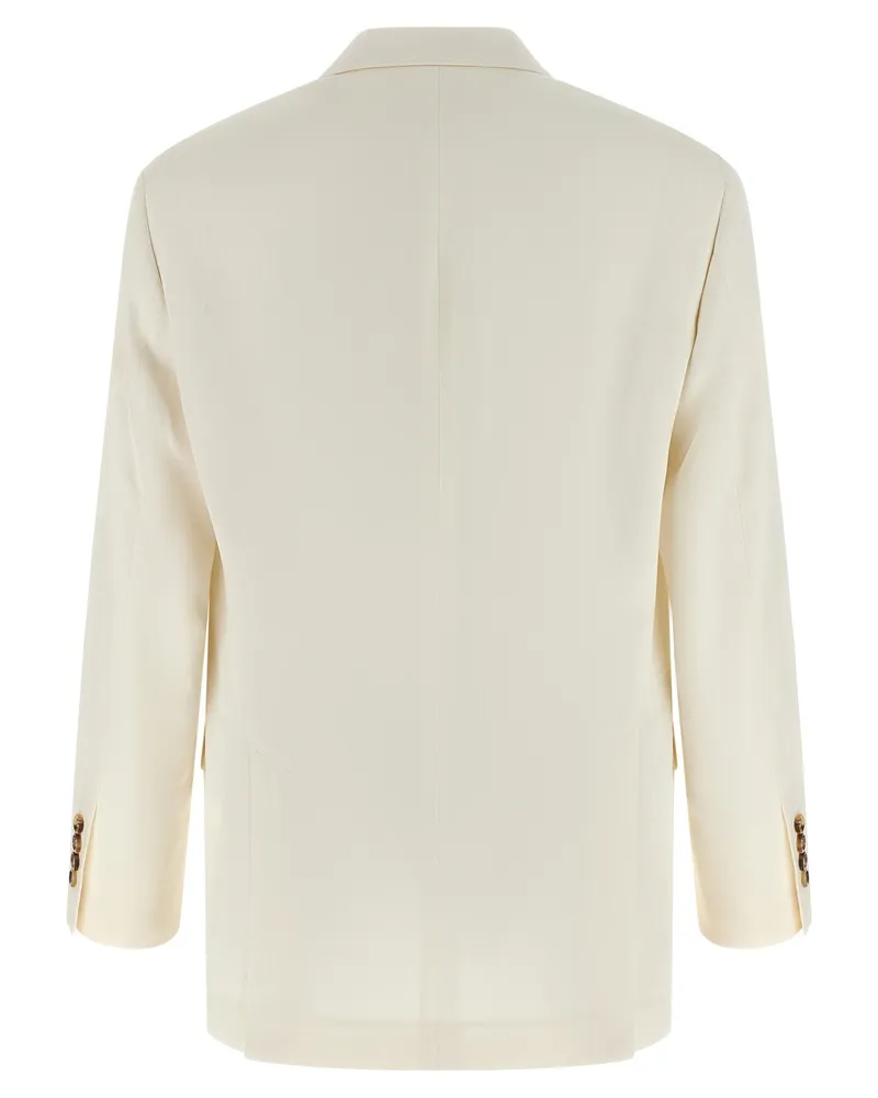 Brunello Cucinelli Silk-Linen Blend Blazer — Cream Cream