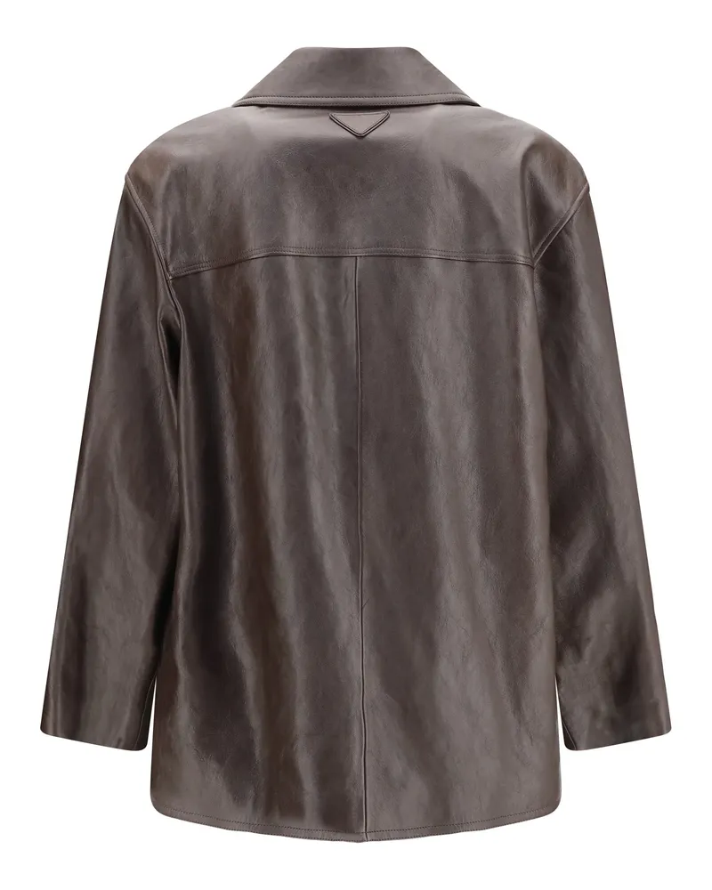 Prada Men's Leather Caban Jacket Caffe Lamb Coat Caffe Brown