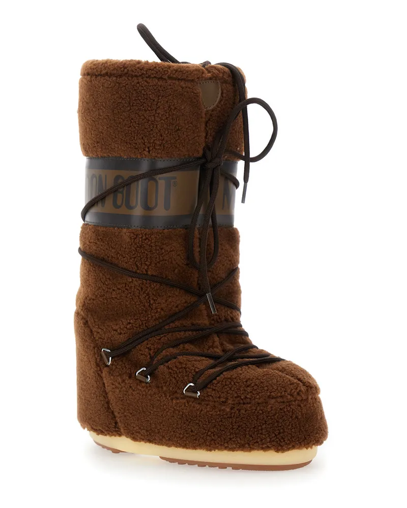 Moon Boot Women's Brown Snow Boots With Maxi Logo Print Acrylic Brown