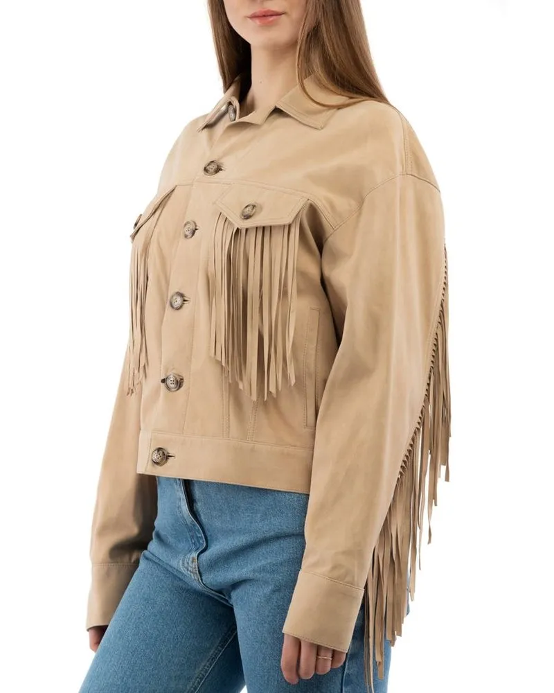 Moschino Women's Beige Cotton Leather Jacket Clothing Beige