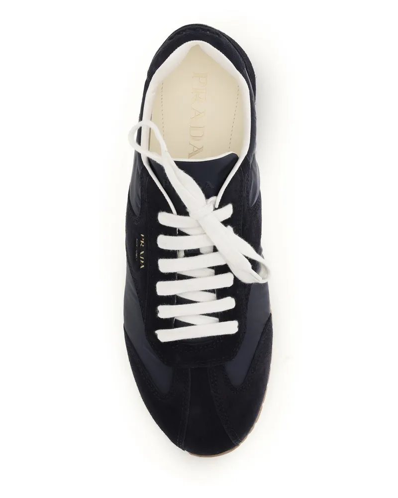Prada Men's Sneakers Suede And Fabric Blue Lace-Up Shoes Flat Black