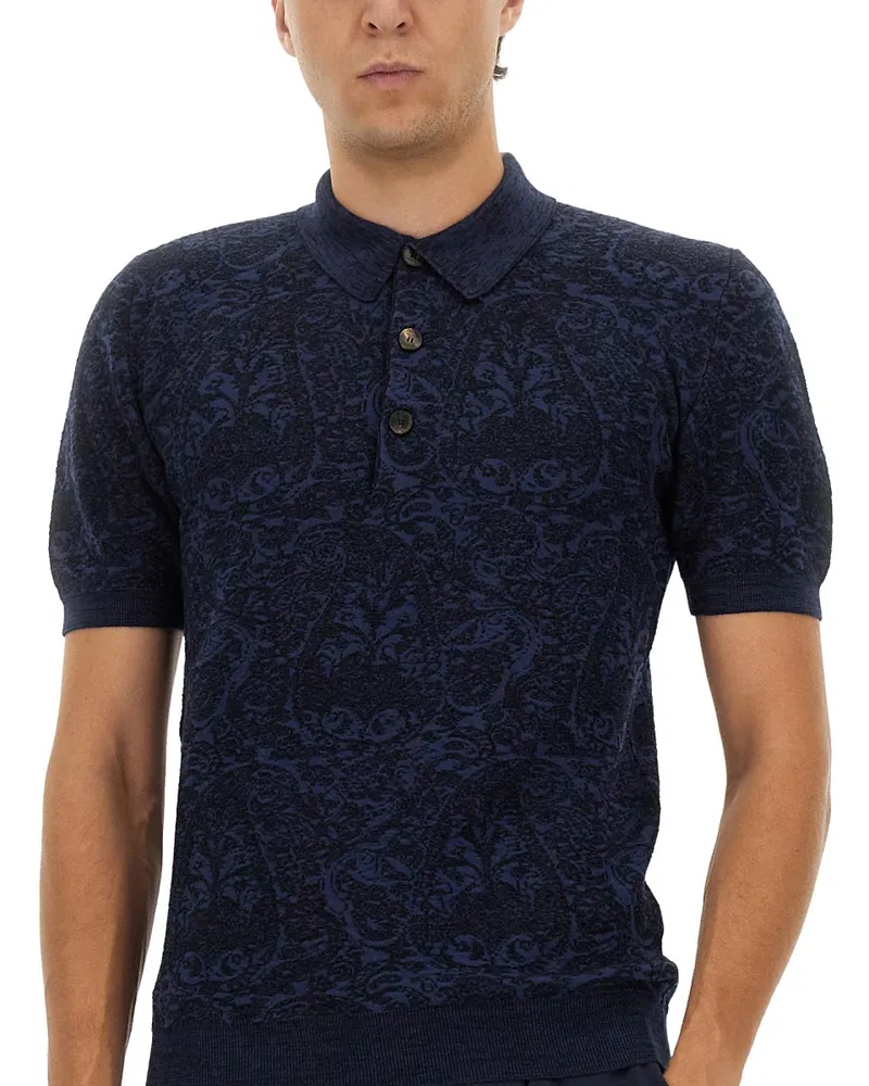 Etro Pegasus Embroidery Polo Shirt — Blue Blue