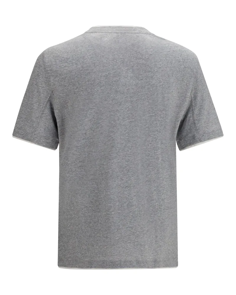 Brunello Cucinelli Ribbed Crew Neck Cotton T-Shirt — Gray Gray