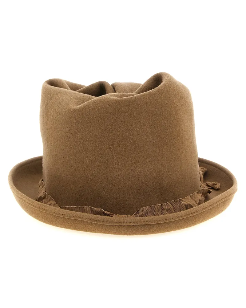 Yohji Yamamoto YO340621BM Asymmetrically Curled Wool Fedora — Beige Beige