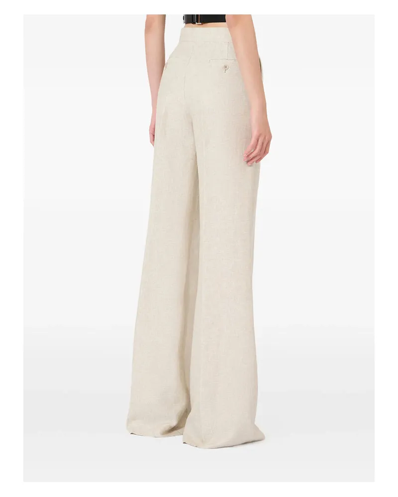 Max Mara Women's Wide Leg Linen Trousers Neutrals Beige