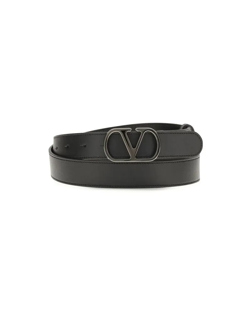 Valentino Garavani Men's Black Calf Leather Bos Taurus Regular Belt Black