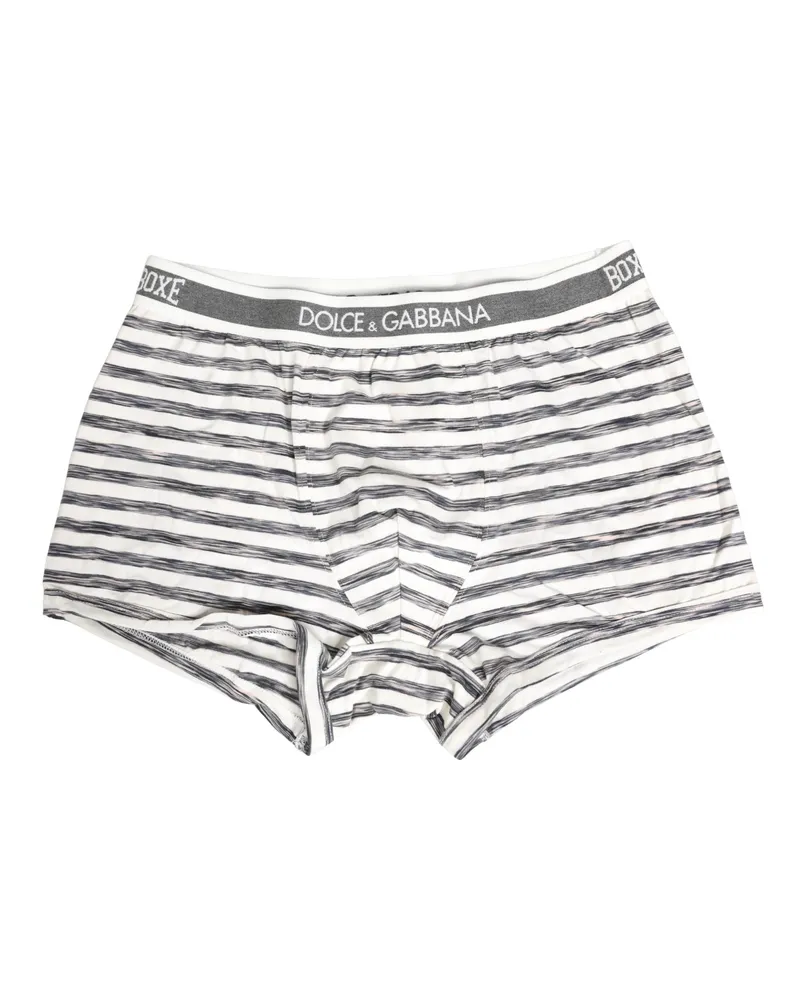 Dolce & Gabbana Gray White Stripes Men Regular Boxer Underwear Cotton Elastane Clothing Gray