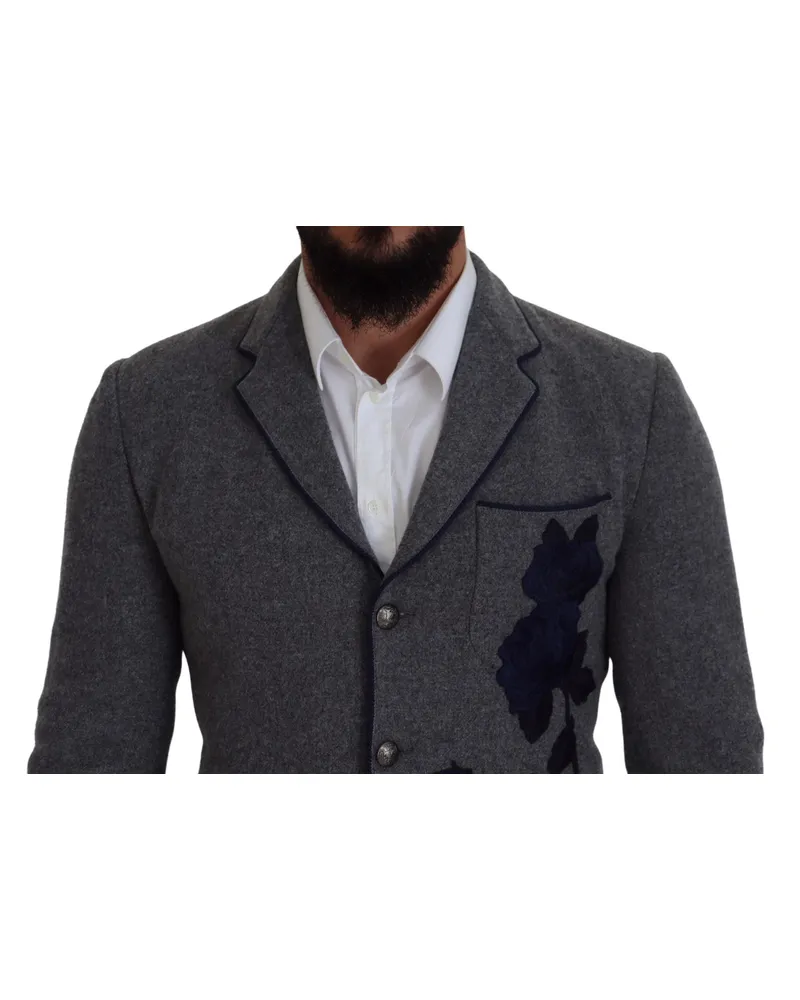 Dolce & Gabbana Men Gray Wool Roses Slim Fit Jacket Blazer Lining: Rayon Clothing Gray