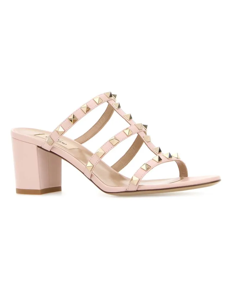 Valentino Garavani Women's Pink Leather Rockstud Mules Rosequartz Sandali Sandal Pink