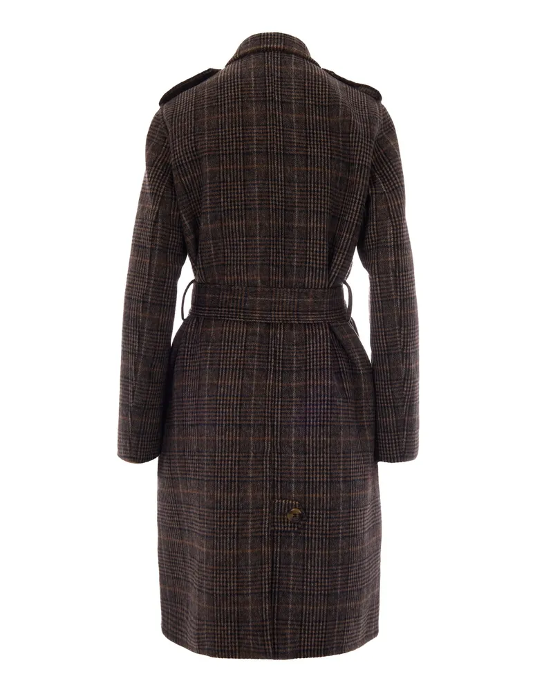 Liu Jo Women's Long Coat Camel Check Wool Polyester Camel