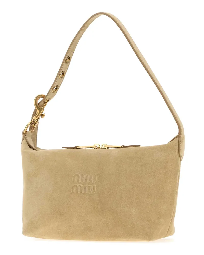 Miu Miu Women's Beige Suede Shoulder Bag Ecru Borse A Mano Beige