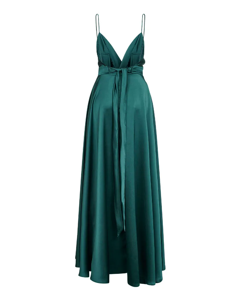 Blanca Women's Long Dress Malachite Satin Green Polyester Green
