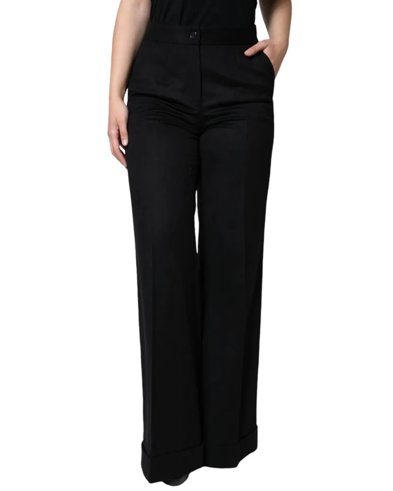Dolce & Gabbana Black Cashmere Mid Waist Women Boot Cut Pants Black