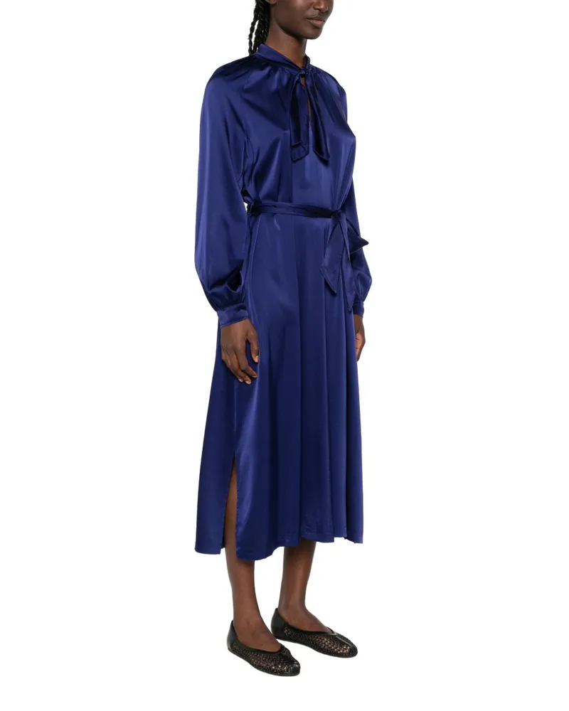 forte_forte Tie-Neck Silk Dress — Navy Navy