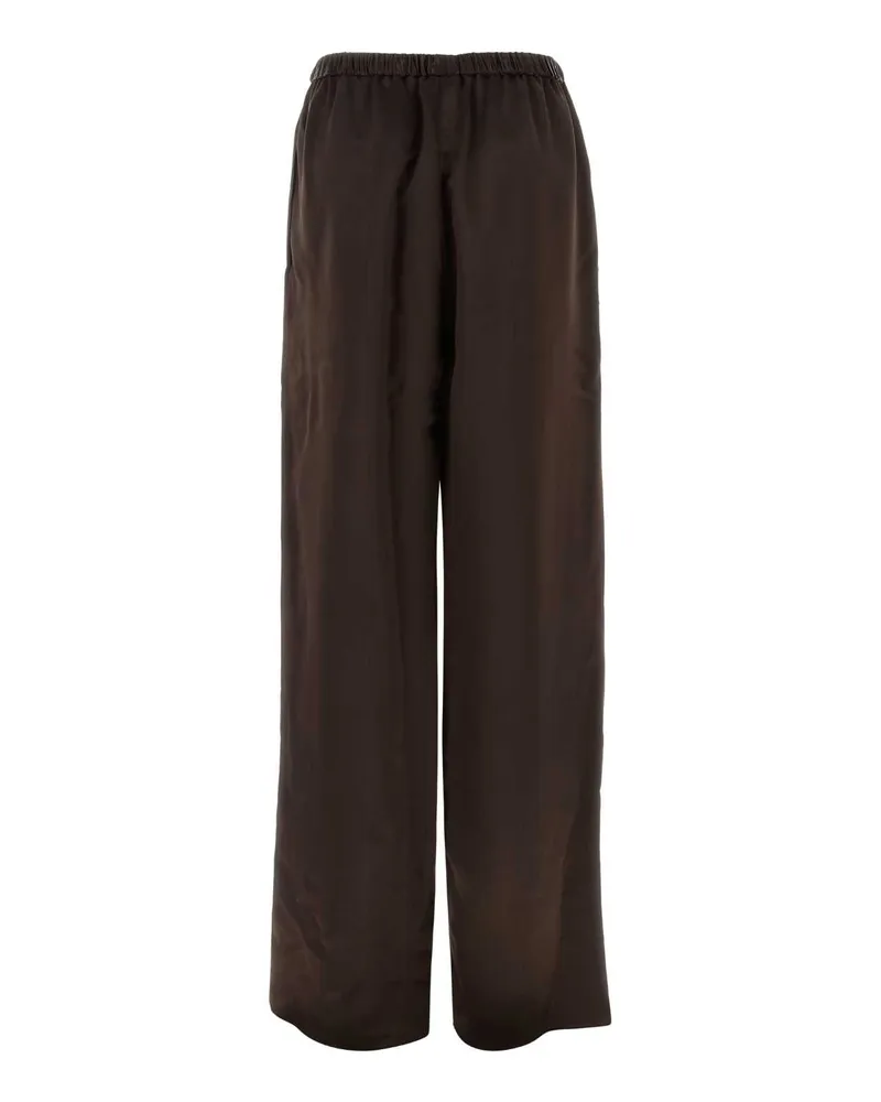 Ferragamo Women's Dark Brown Satin Palazzo Pant Expresso Exterior: Viscose Cupro Pantaloni Trousers Brown