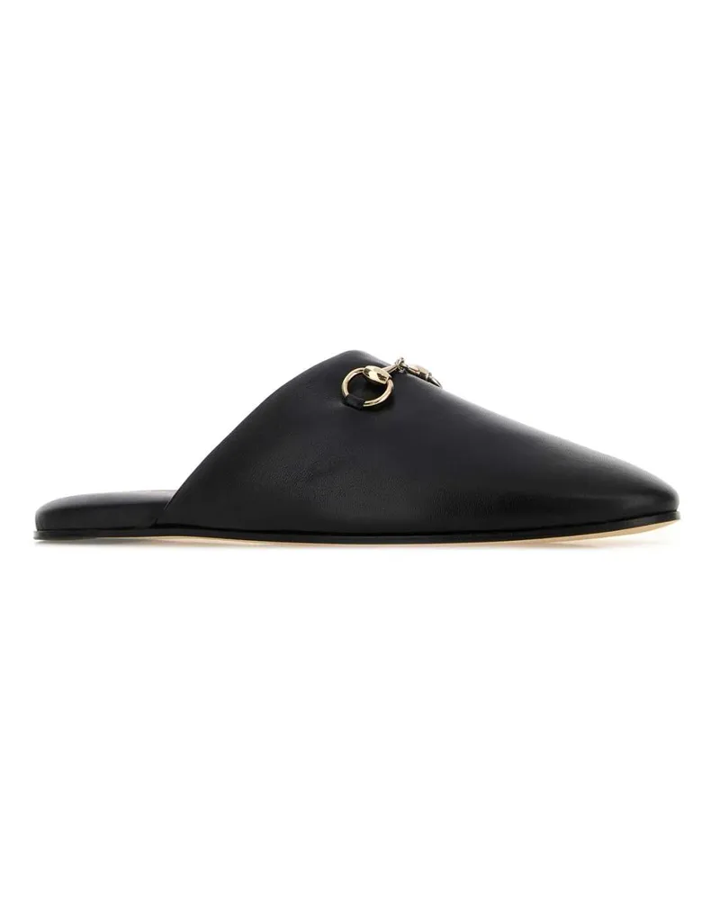 Gucci Women's Black Nappa Leather Slippers Nero Flat Shoes Black