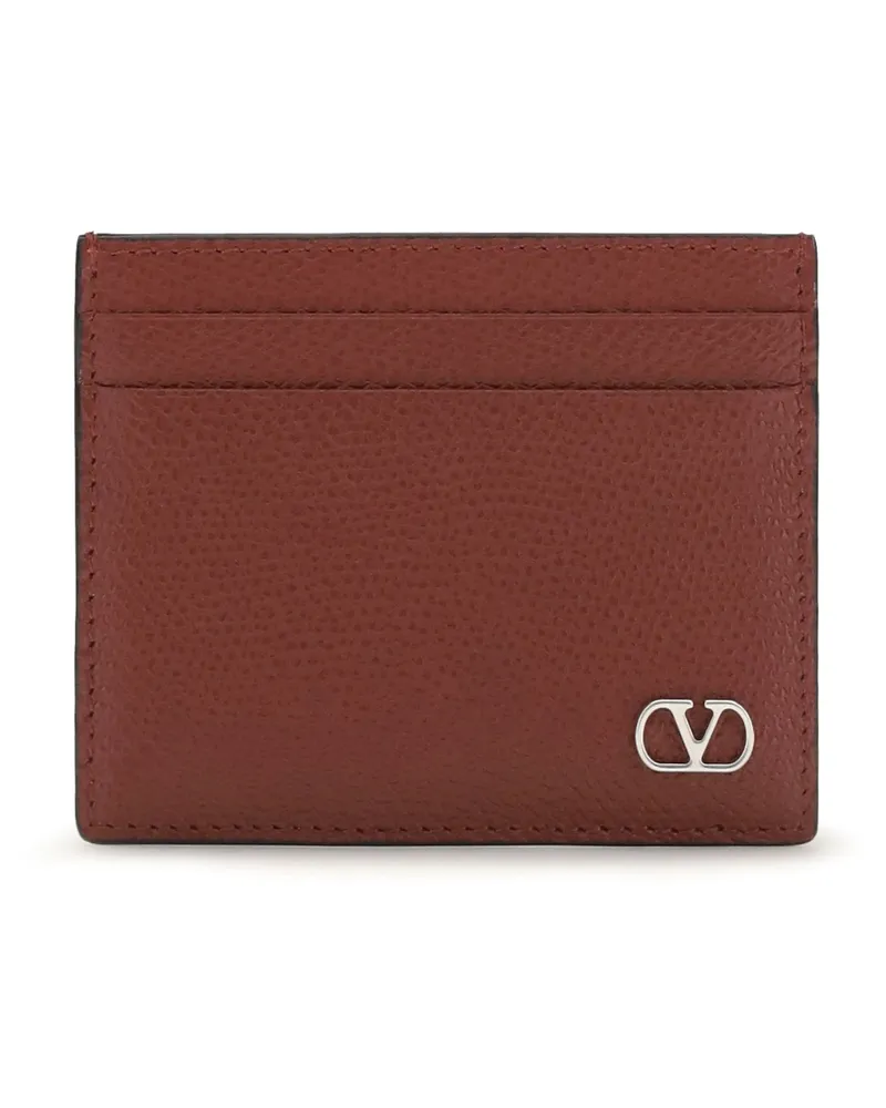 Valentino Garavani Men's Card Holder Vlogo Signature Blood Red Calf Leather Umbrellas Accessory Red