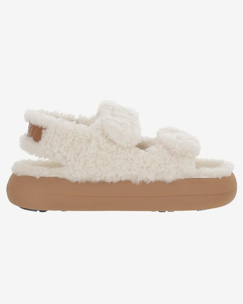 Moon Boot Women's Shearling Sandals With Thick Sole White White