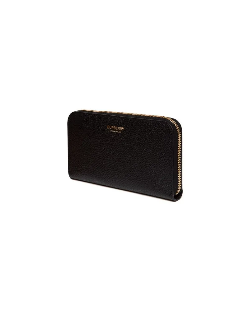 Burberry Logo Grained Leather Zip-Around Wallet — Black Black