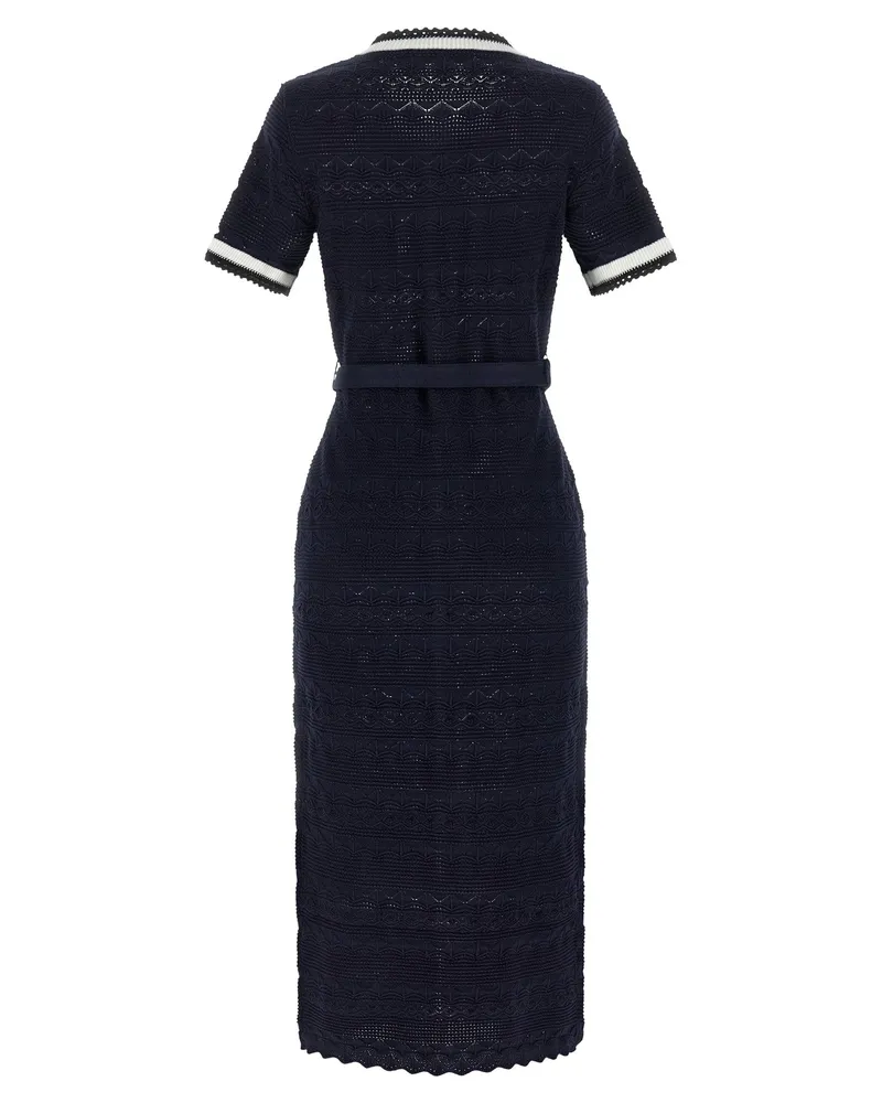 Self-Portrait Pointelle Knit Midi Dress — Navy Navy