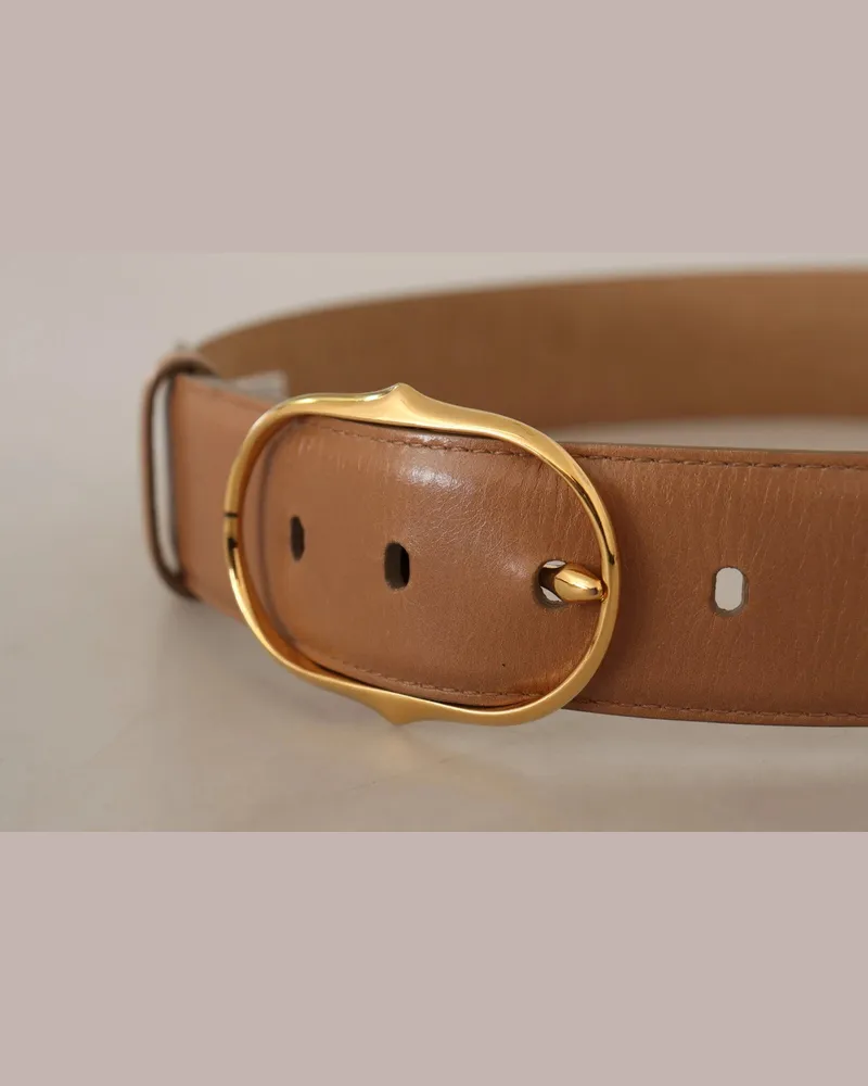 Dolce & Gabbana Women's Brown Leather Gold Metal Oval Buckle Belt Brown