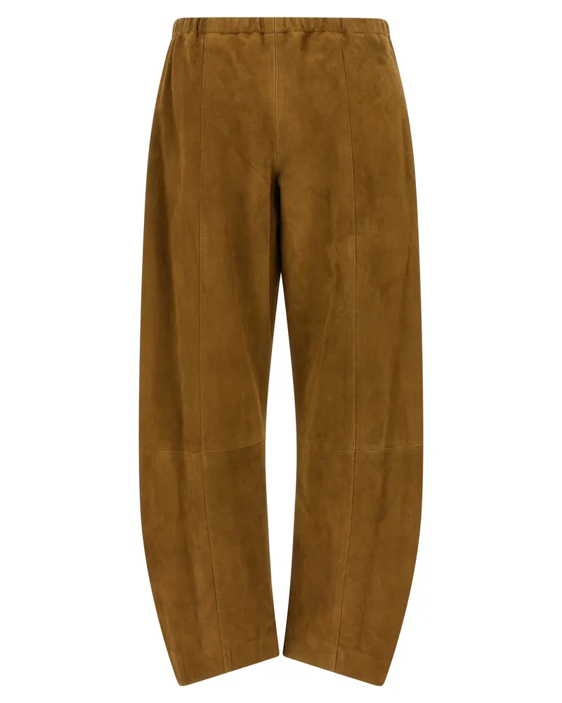 KHAITE Women's Brown Leather Pants Brown