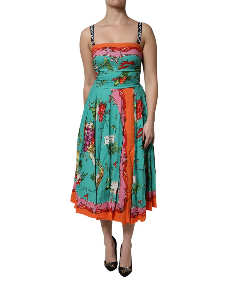 Dolce & Gabbana Women's Multicolor Printed Silk Sleeveless Midi Dress Elastane Multicolor