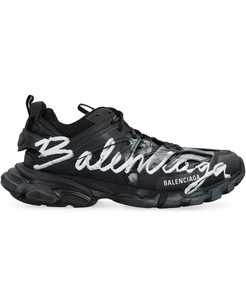 Balenciaga Men's Track Signature Low-Top Sneakers Black Polyurethane; Polyester Trainers Black