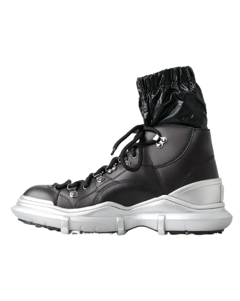 Dolce & Gabbana Men's Black Nylon Galileo High Top Sneakers Shoes Leather Black