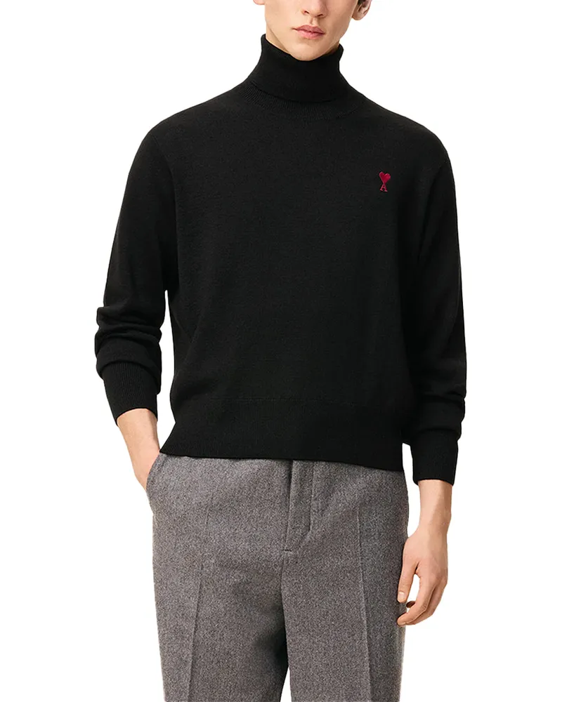 AMI Paris Embroidered Logo Turtleneck Sweater — Black Black