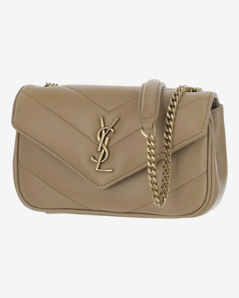 Saint Laurent Women's Small Loulou Bag Beige Lambskin Leather Shoulder Beige