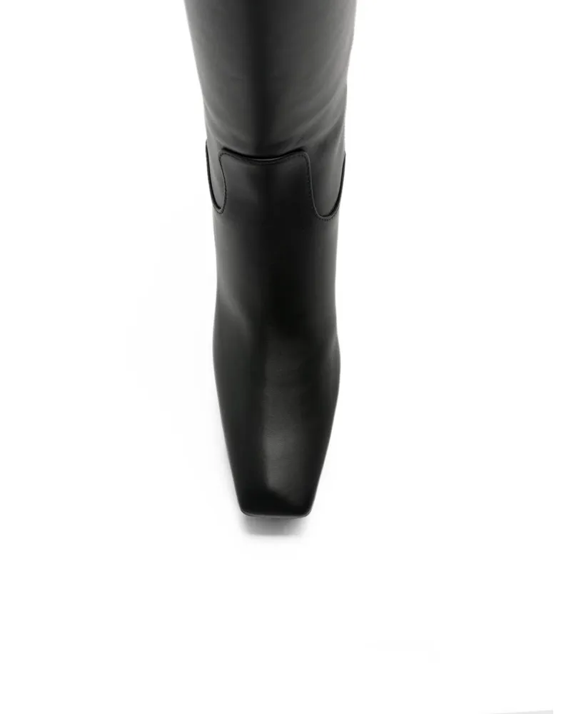 Sergio Rossi Square-Toe Leather Boot — Black Black