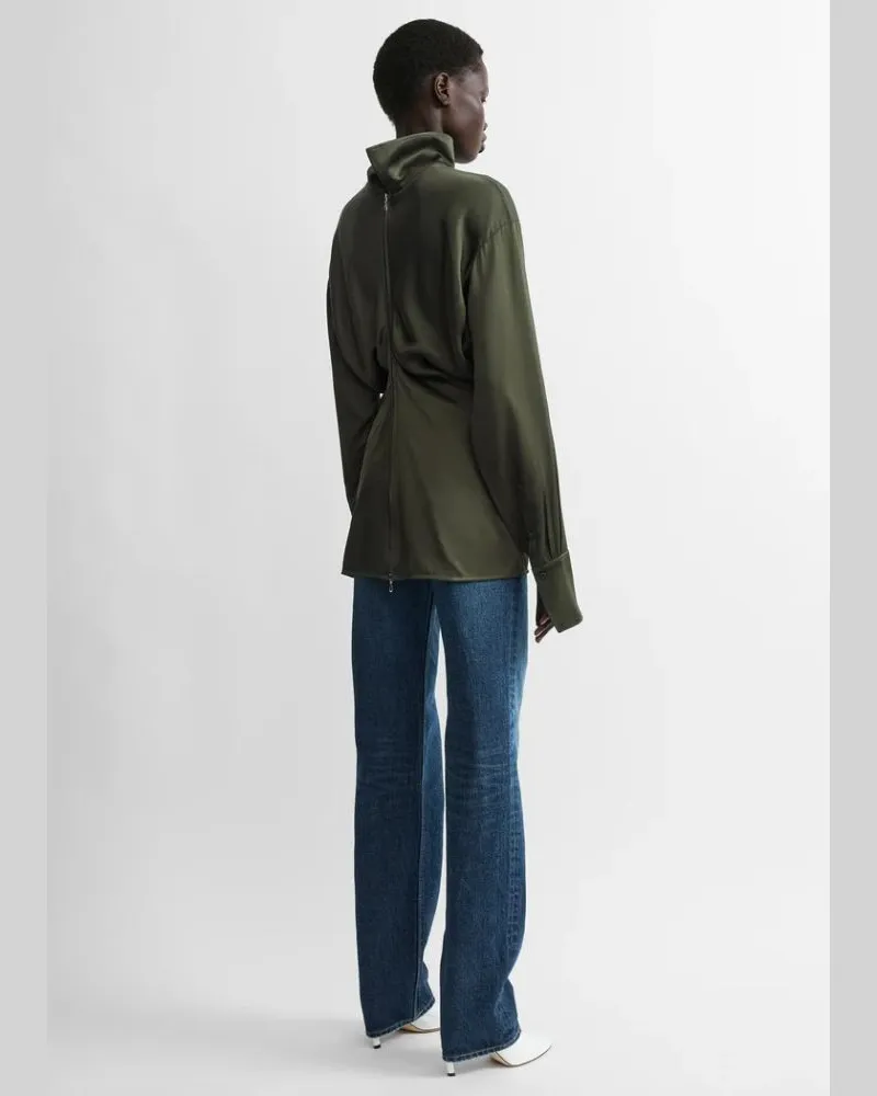 Totême Ruched Roll-Neck Blouse Kaki