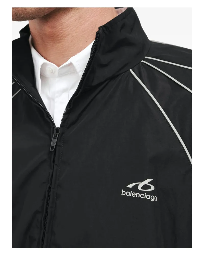 Balenciaga Logo Print Technical Cotton Jacket — Black Black
