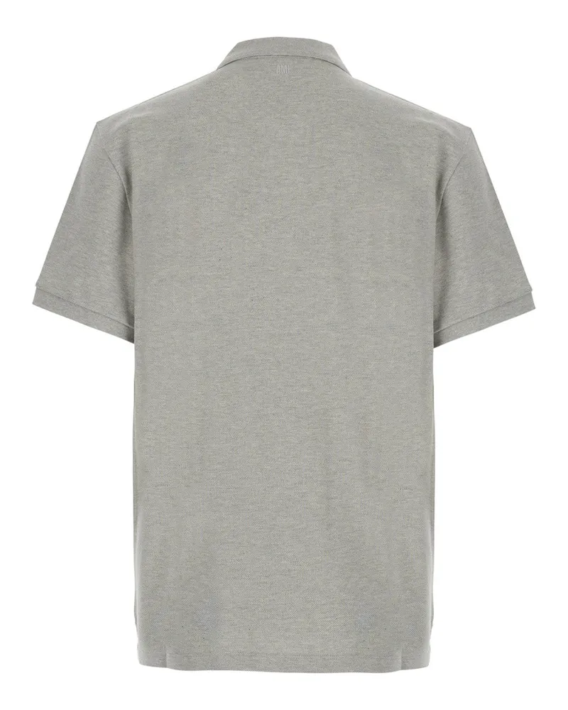AMI Paris Men's Polo Shirt Ami De Coeur Grey Cotton T-Shirts And Polos Gray