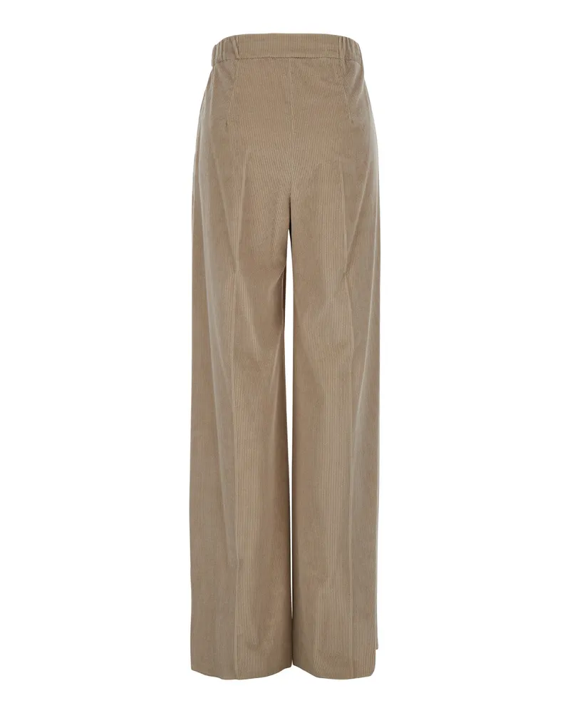 Max Mara Women's Beige Palazzo Pants With Drawstring Cotton Trousers Beige