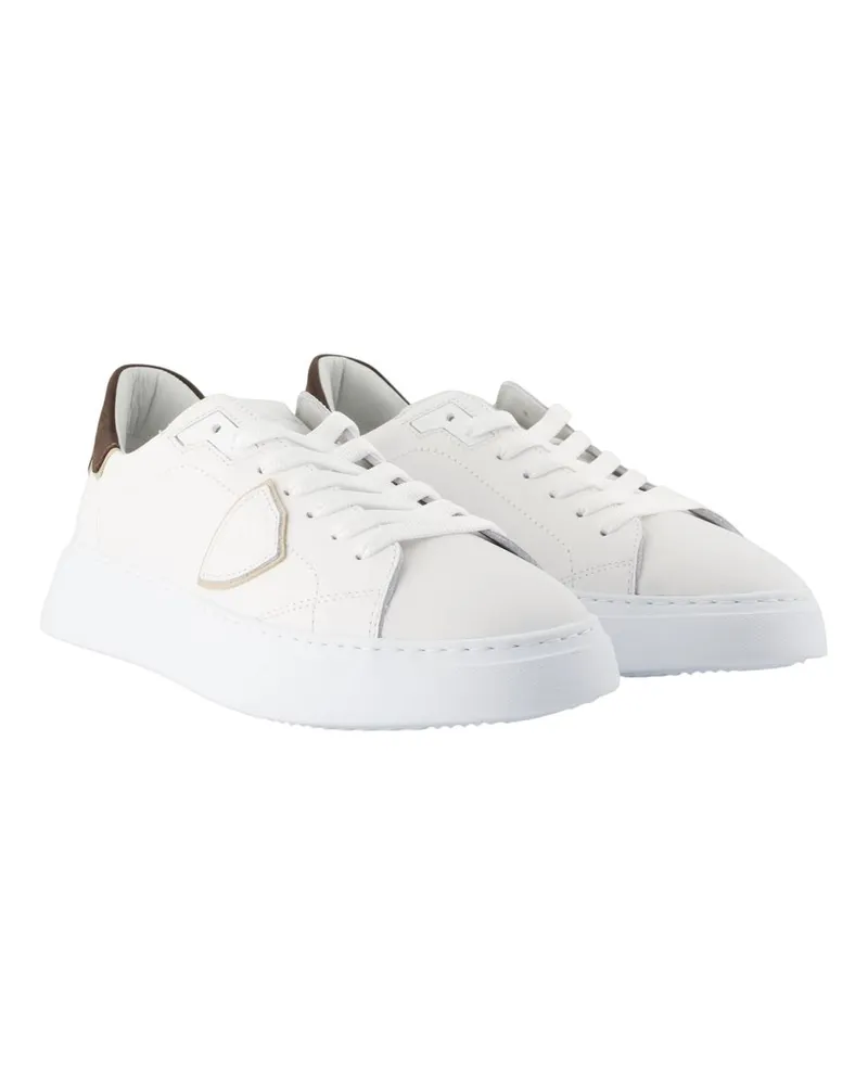 Philippe Model Men's Temple Low Sneakers -  Leather White Calfskin Shoes White