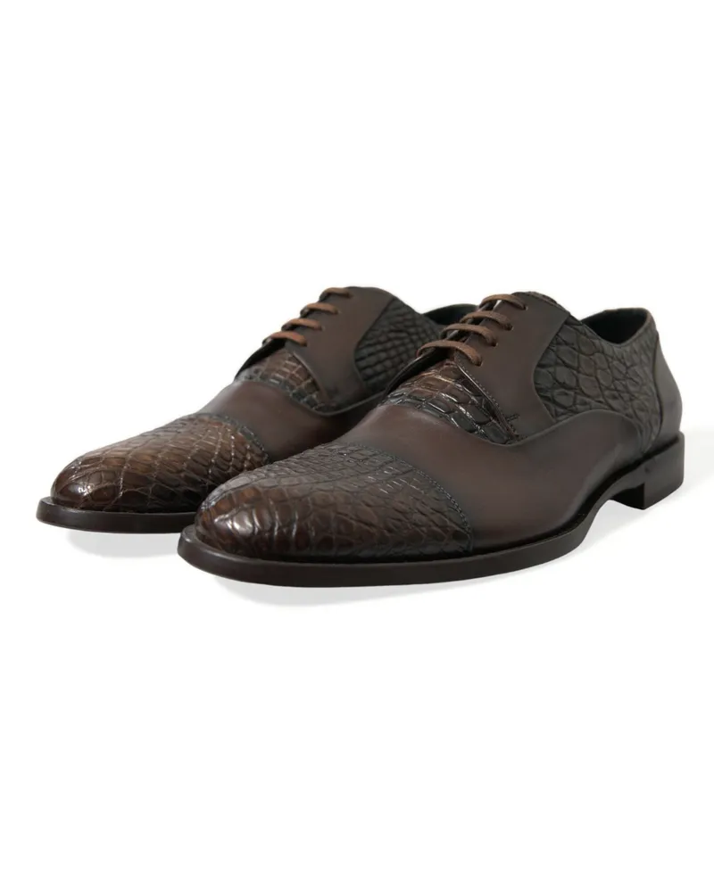 Dolce & Gabbana Men's Brown Exotic Leather Lace Up Oxford Dress Shoes Brown