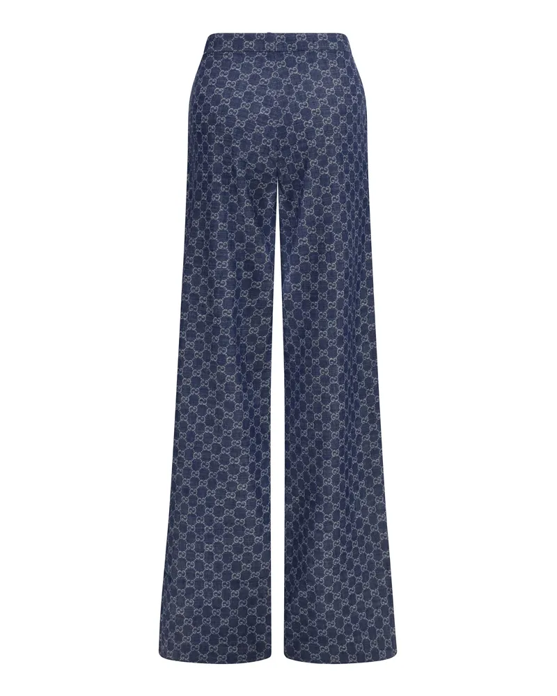 Gucci Women's Gg Cotton Jacquard Denim Pants Blue Trousers Navy