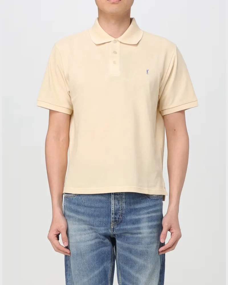 Saint Laurent Men's Cassandre Ysl Logo Polo Shirt Yellow Clothing > & T-Shirts Yellow