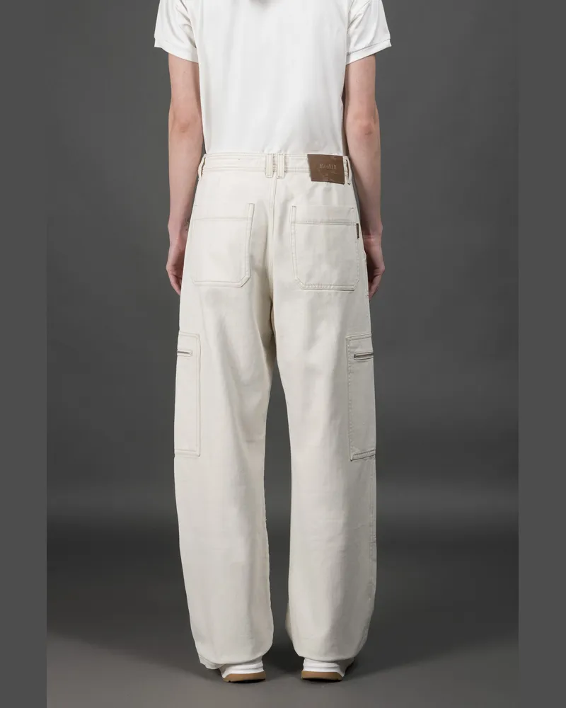 MOORER Womens Off White Relaxed Cargo Trousers Ecru Ecru