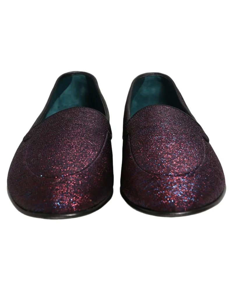 Dolce & Gabbana Men's Maroon Glitter Lurex Logo Dress Loafers Shoes Leather Burgundy