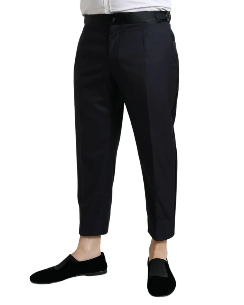 Dolce & Gabbana Men's Blue Wool Cropped Tapered Pants Virgin Silk Polyester Blue