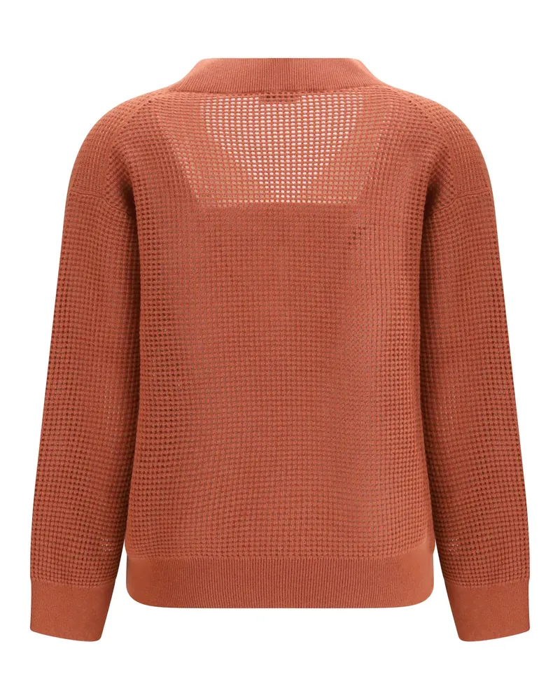 Brunello Cucinelli Women's Cashmere Net Sweater Orange Flame+oyster Kashmir-Capra Hircus Kashmir/capra Orange