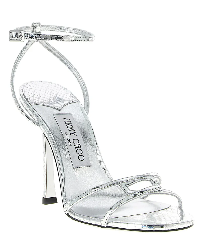 Jimmy Choo Women's 1998 Leo Heel Sandal Silver Leather Metal Silk Silver