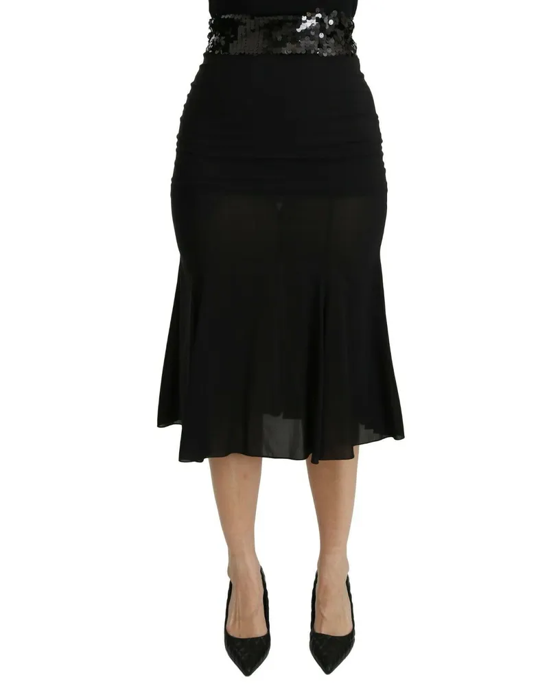 Dolce & Gabbana Women's Black Mermaid High Waist Midi Silk Skirt Polyester Elastane Black